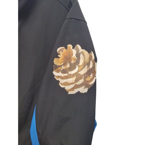 Hand Printed Upcycled Mens 2XL Pine Cone Polyester Long Sleeve Full Zip Jacket - Picture 3 of 5
